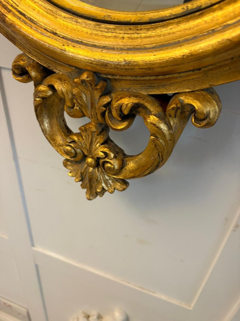 Antique Pair of Regency Style Giltwood Convex Girandole Wall Mirrors - Image 5